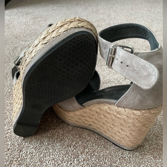 Stuart Weitzman Wedge Sandals Gray Suede Platform Espadrilles - Picture 6 of 6